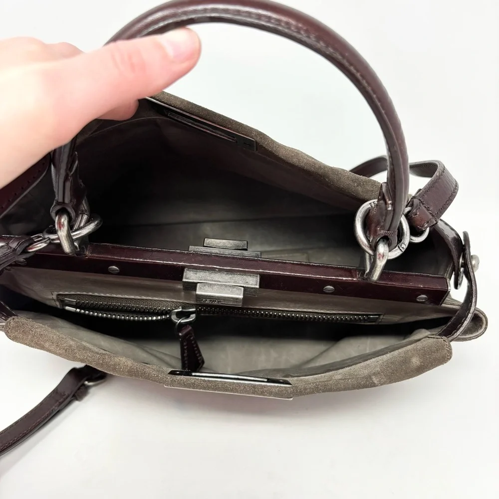 Fendi Peekaboo Top Handle Bag Dove Grey Suede Medium Silver Hardware - Picture 10 of 16
